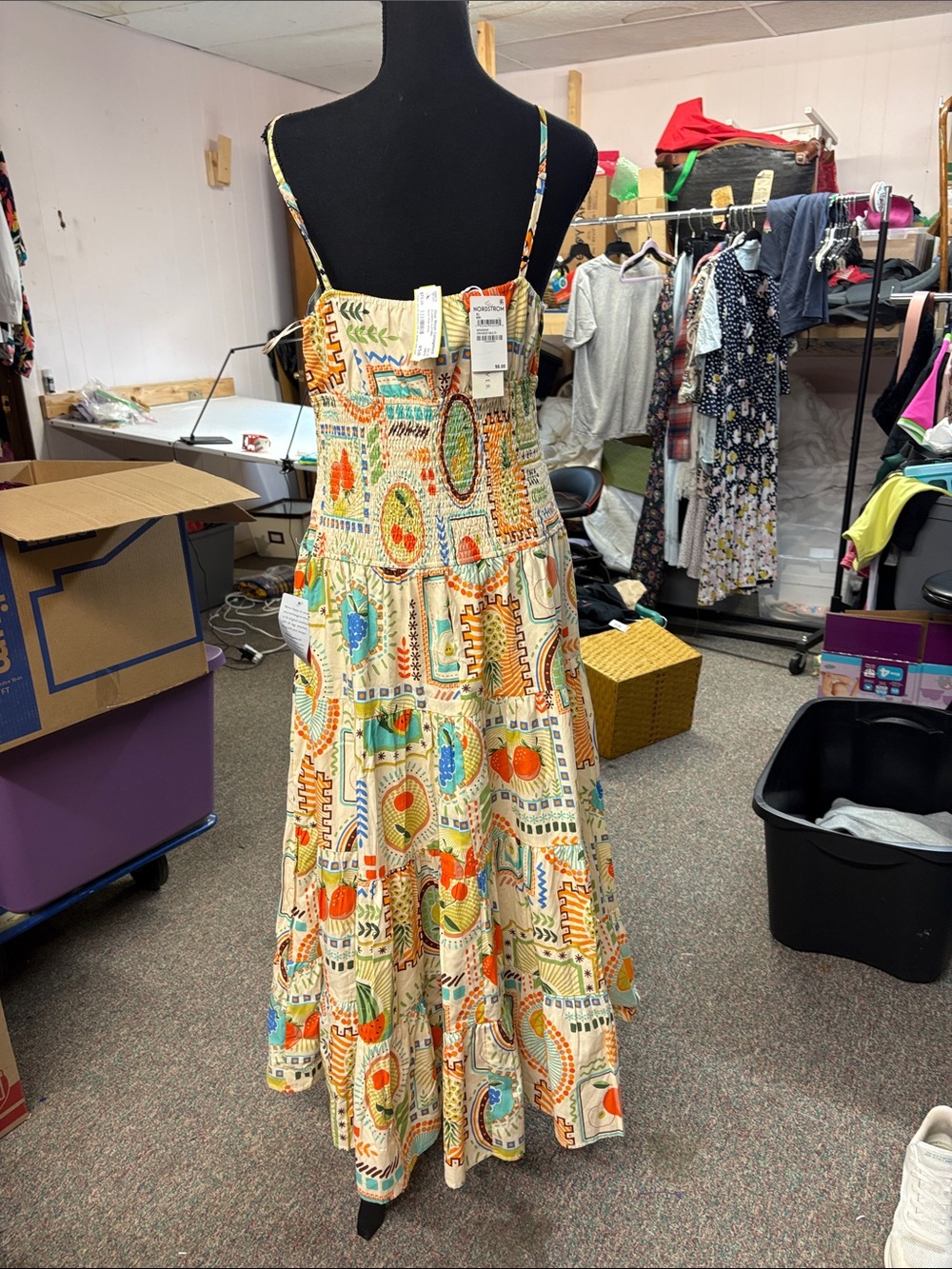Moon River Cream Maxi Dress with Orange, Green & Blue Print - Picture 5 of 8